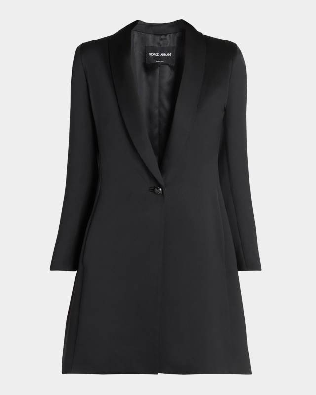 Crystal Button Silk Single-Breasted Long Jacket